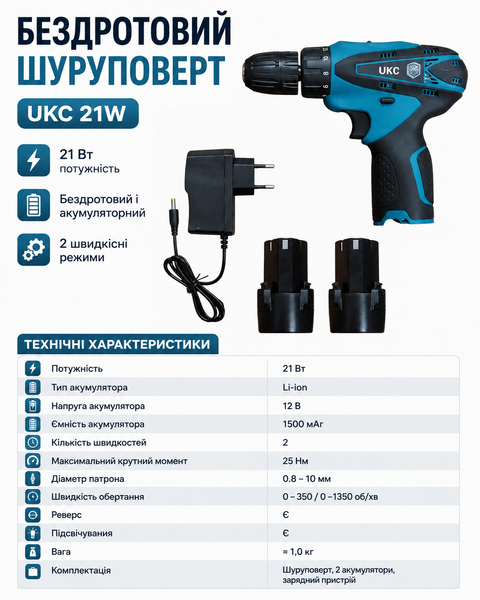 Шуруповерт на 2 акумулятори в кейсі без насадок sp10157 фото